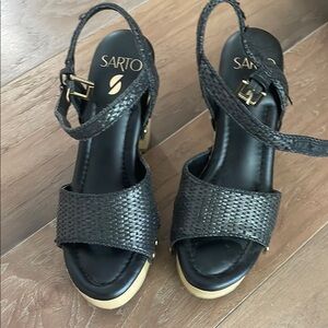 Black High Heel Platform Sandals with Ankle Strap